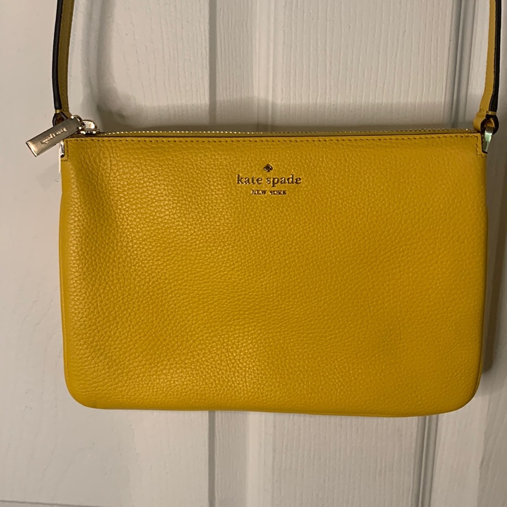 Kate Spade Leila Triple Gusset Yellow Leather Crossbody and Wallet set.